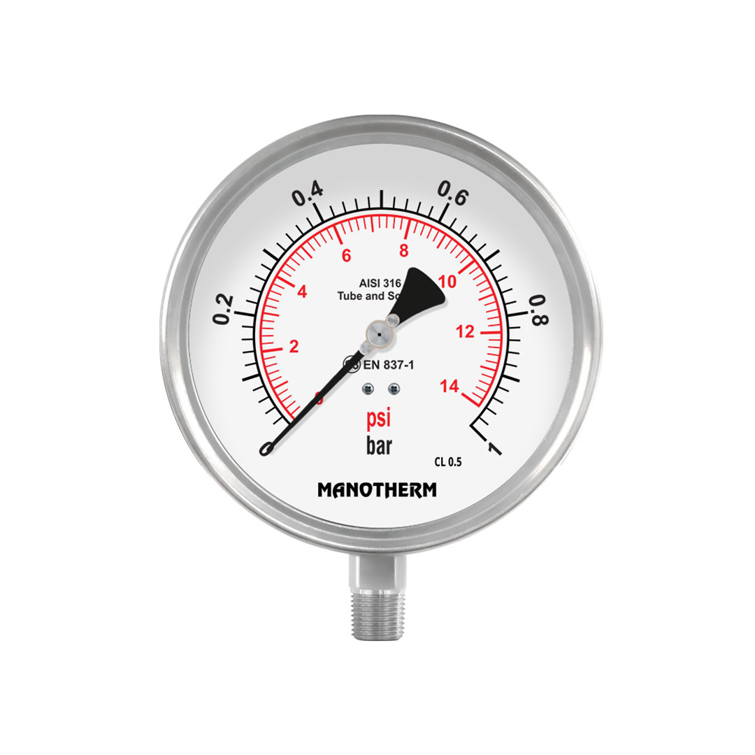 Bourdon tube pressure gauge, Solid Front Design MT-P110ST